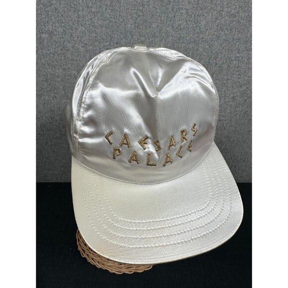 Vintage Ceasars Palace Adult Hat Baseball Cap Adjustable White Gold Satin Silky - Picture 2 of 15